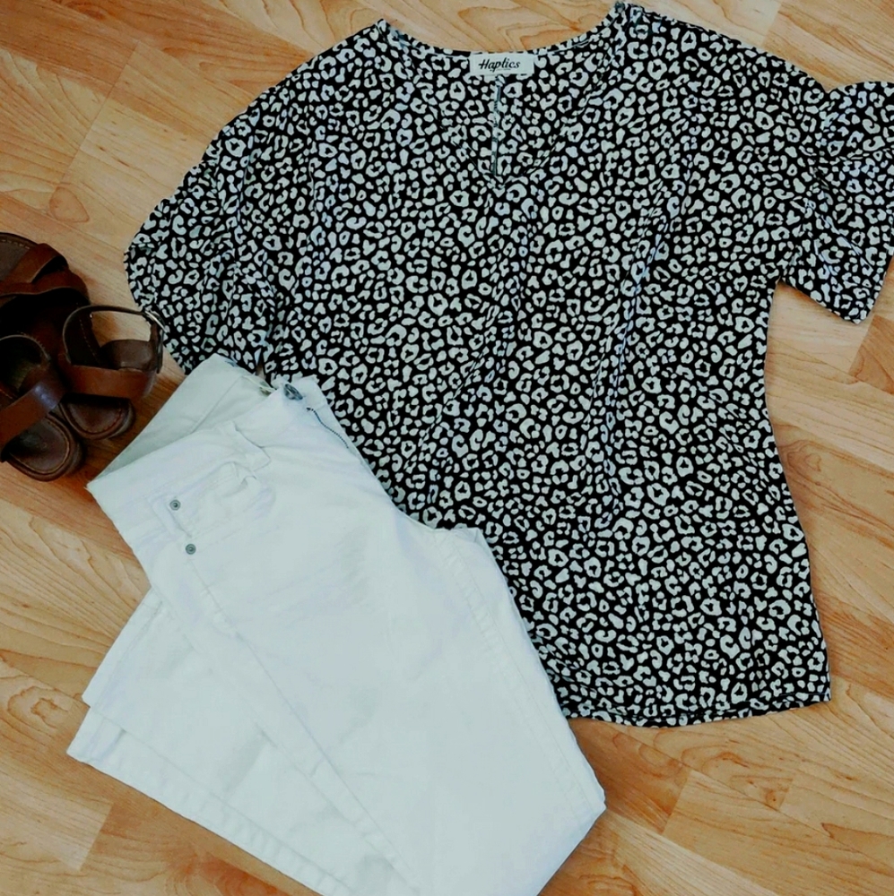Animal Print Bell Sleeve Blouse